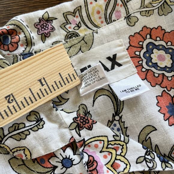 FLAX Women Medium 100 % linen Paisley Long Sleeves Button Down Shirt - Picture 10 of 12